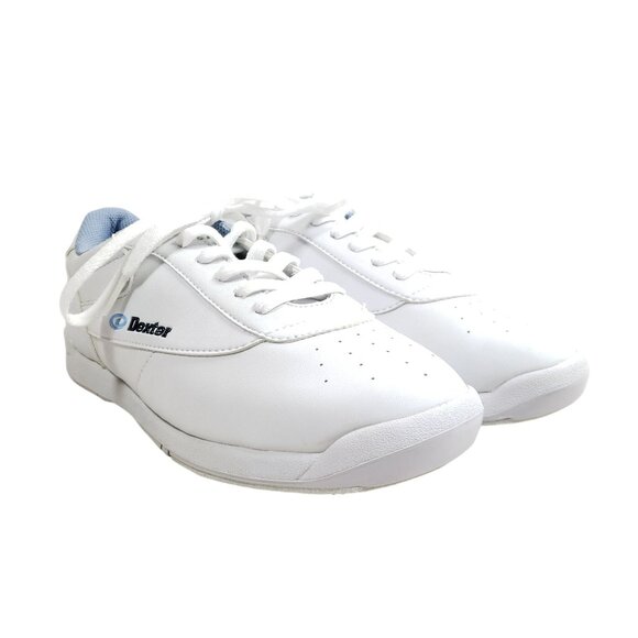Dexter Womens Size 7.5 White Bowling Shoes With Slide-Rite Soles & Blue Accents - Picture 1 of 8